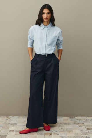 Rahat Kesim Palazzo Denim Pantolon Lacivert