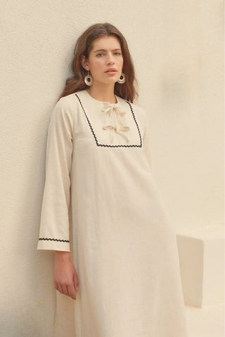 Rahat Keten Elbise Bej - Fahhar Design