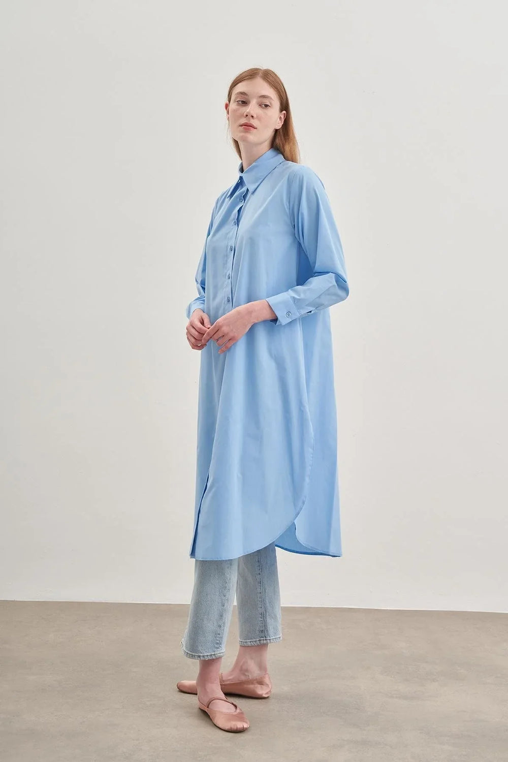 Comfortable Maxi Shirt Light Blue