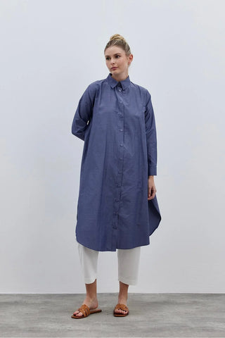 Rahat Maxi Gömlek Kot Mavi - Fahhar Design