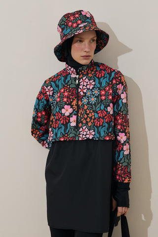 Renkli Floral Desen 4'lü Mayo Takımı Siyah