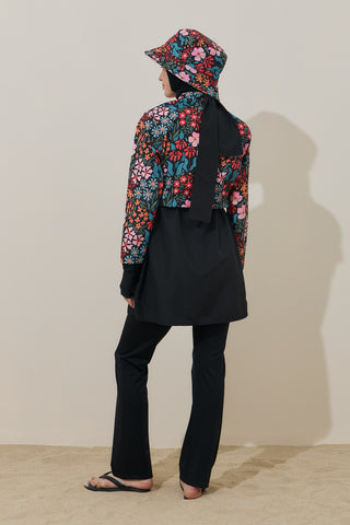 Renkli Floral Desen 4'lü Mayo Takımı Siyah