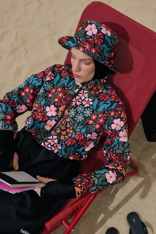 Renkli Floral Desen 4'lü Mayo Takımı Siyah
