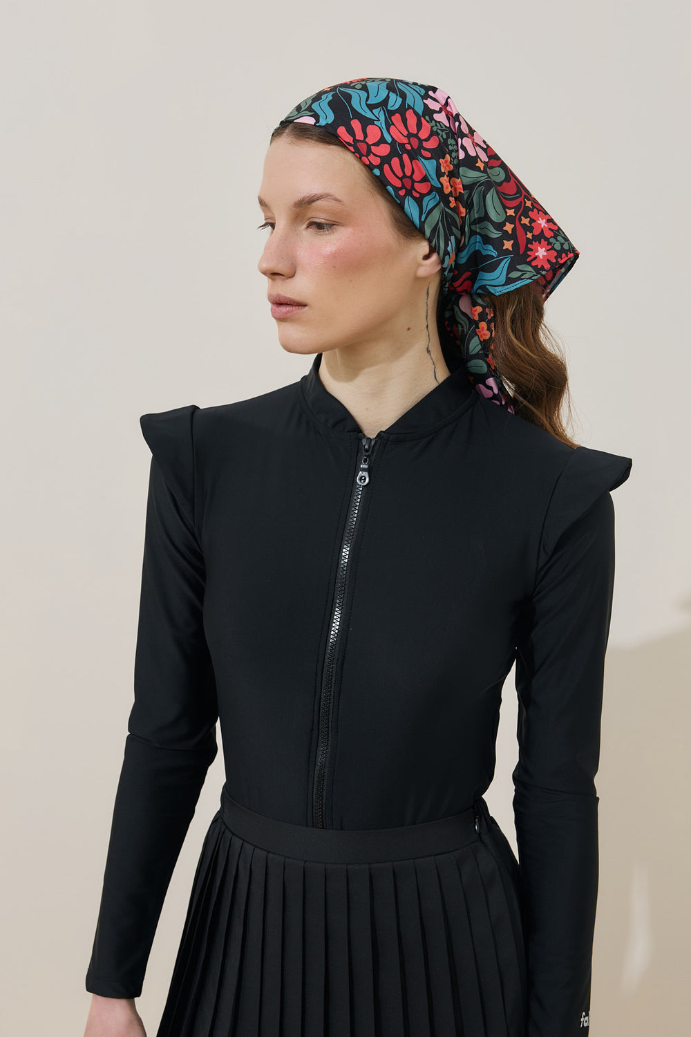 Renkli Floral Desen Bandana Siyah