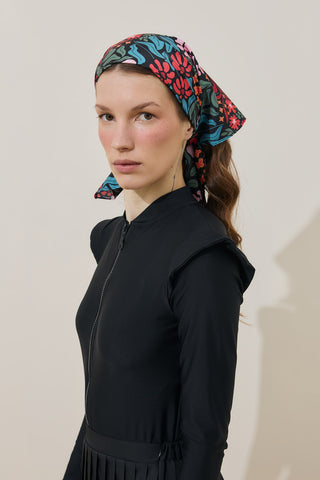 Renkli Floral Desen Bandana Siyah