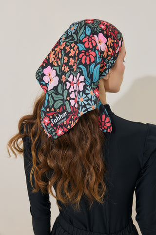 Renkli Floral Desen Bandana Siyah