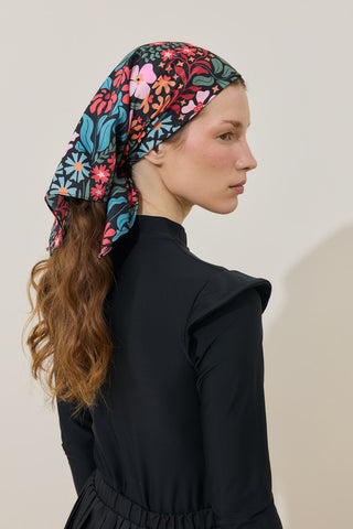 Renkli Floral Desen Bandana Siyah