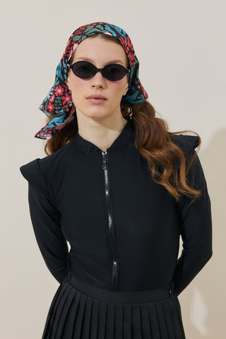 Renkli Floral Desen Bandana Siyah