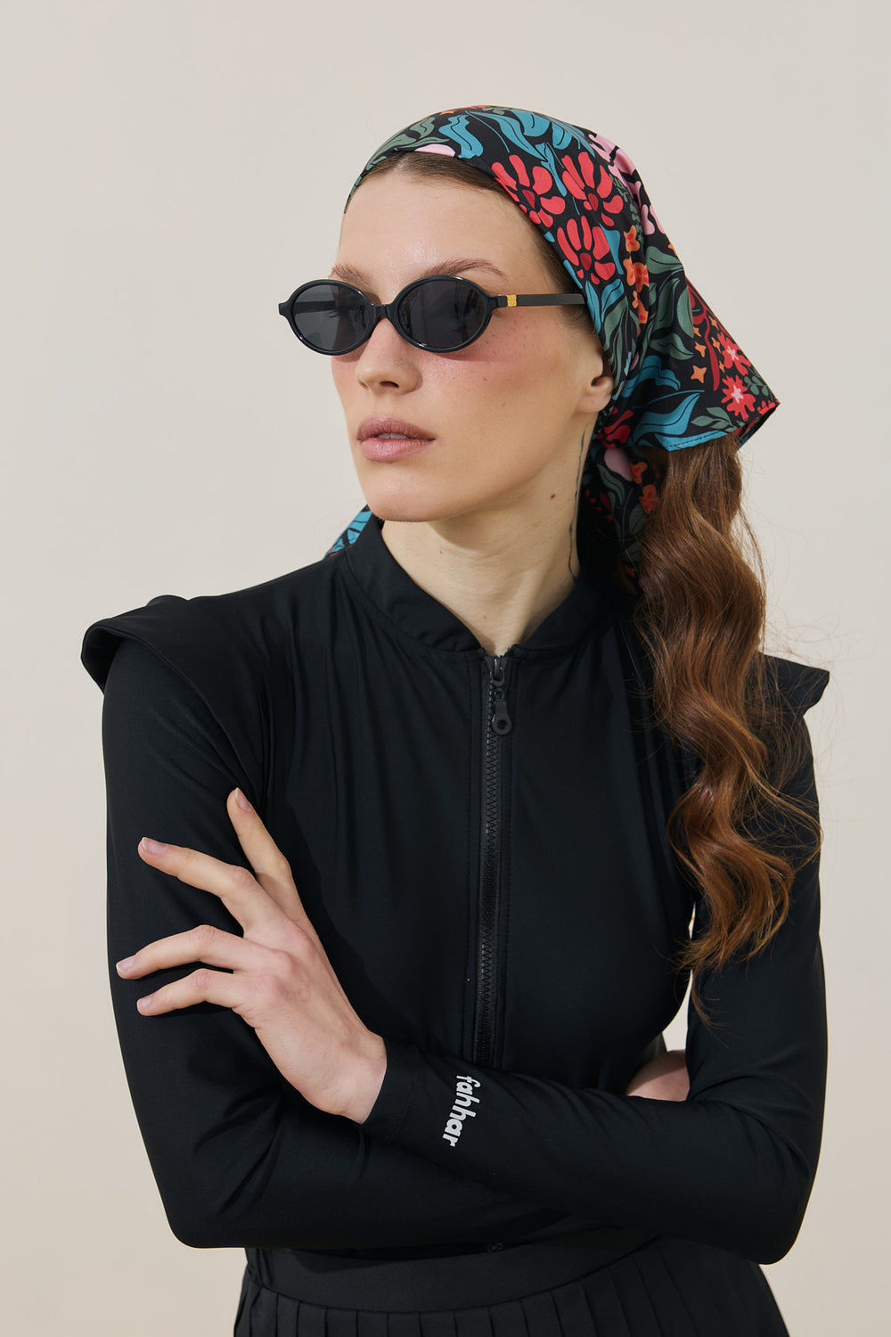 Renkli Floral Desen Bandana Siyah