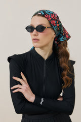 Renkli Floral Desen Bandana Siyah