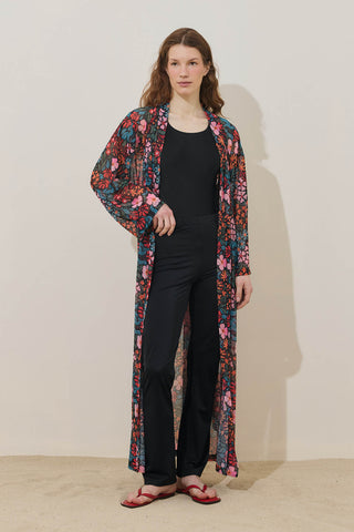 Renkli Floral Desen Pareo Kimono Siyah