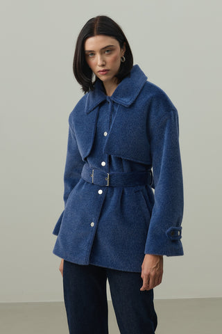 Rüzgarlık Detaylı Ceket Kaban Mavi