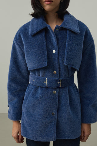 Rüzgarlık Detaylı Ceket Kaban Mavi