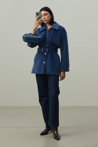 Rüzgarlık Detaylı Ceket Kaban Mavi