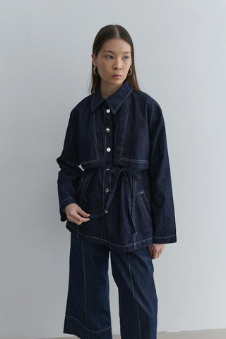 Rüzgarlık Detaylı Denim Ceket Lacivert - Fahhar Design