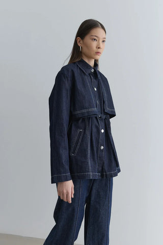 Rüzgarlık Detaylı Denim Ceket Lacivert - Fahhar Design