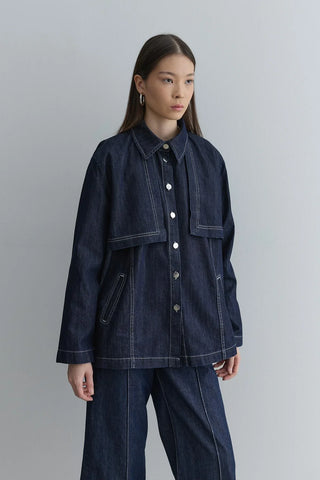 Rüzgarlık Detaylı Denim Ceket Lacivert - Fahhar Design