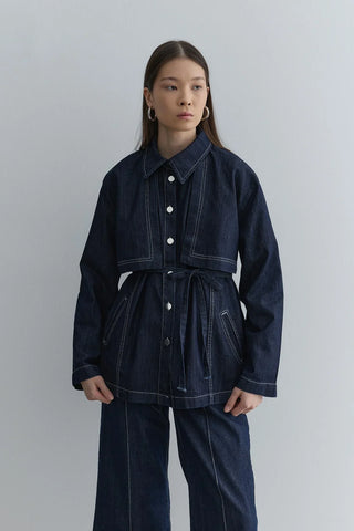 Rüzgarlık Detaylı Denim Ceket Lacivert - Fahhar Design