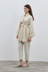 Women's Trench Coat Shirt with Windbreaker Detail in Ecru