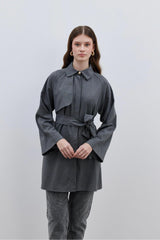 Women's Trench Coat Shirt with Windbreaker Detail in Smoke