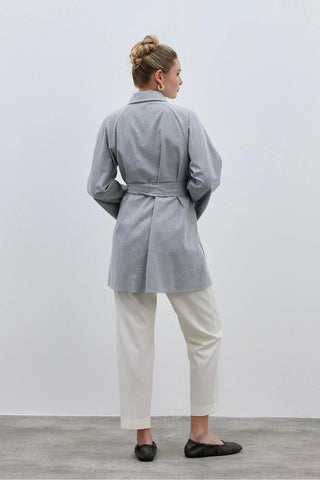 Rüzgarlık Detaylı Kadın Trenç Gömlek Gri - Fahhar Design