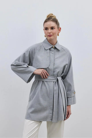 Rüzgarlık Detaylı Kadın Trenç Gömlek Gri - Fahhar Design