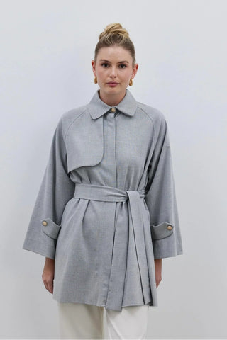 Rüzgarlık Detaylı Kadın Trenç Gömlek Gri - Fahhar Design