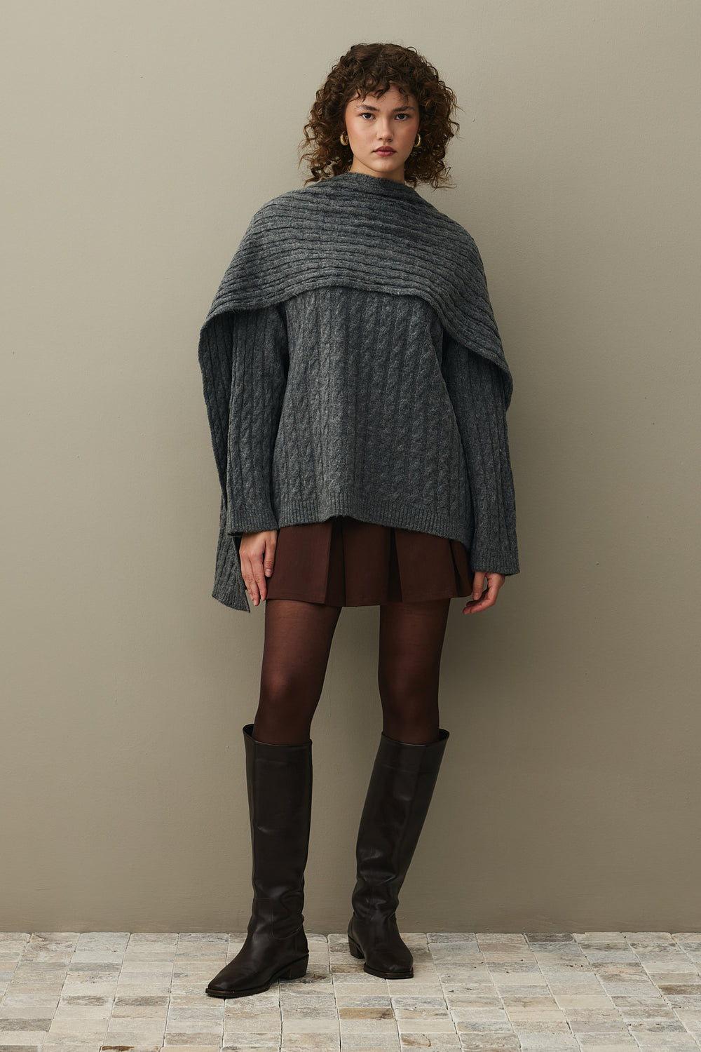 Hair Knitted Scarf Sweater Anthracite