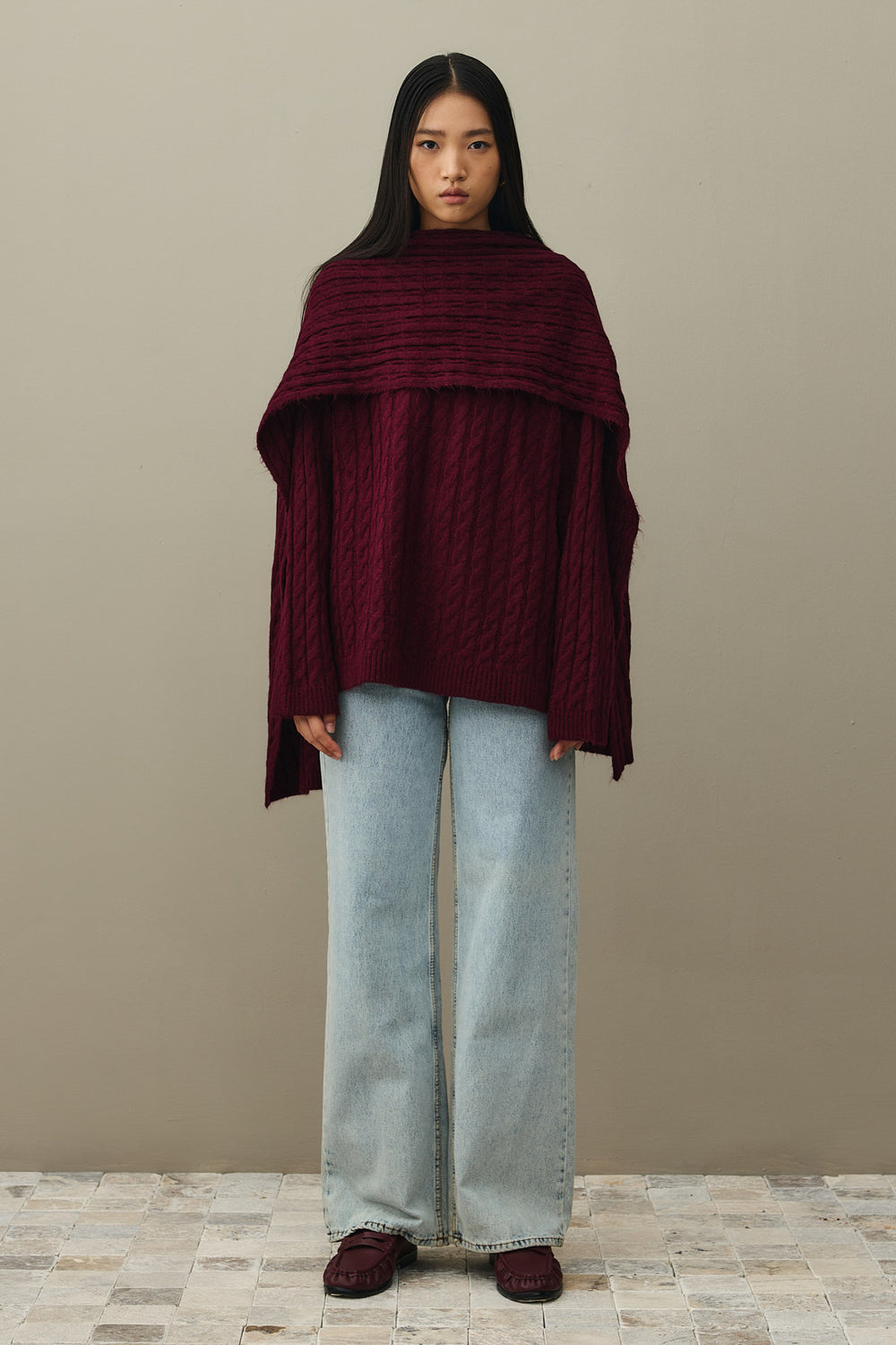 Hair Knitted Scarf Sweater Burgundy