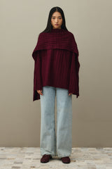 Saç Örgü Atkılı Kazak Bordo