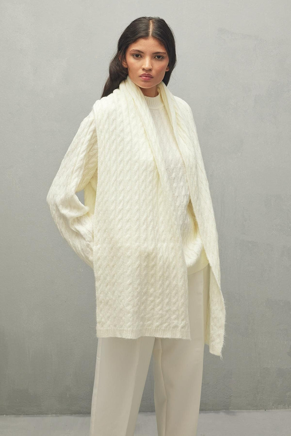 Hair Knitted Scarf Sweater Ecru
