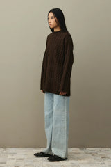 Saç Örgü Atkılı Kazak Kahverengi