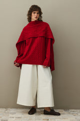 Saç Örgü Atkılı Kazak Kırmızı