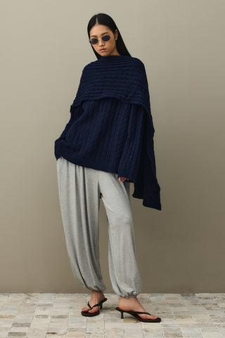 Saç Örgü Atkılı Kazak Lacivert