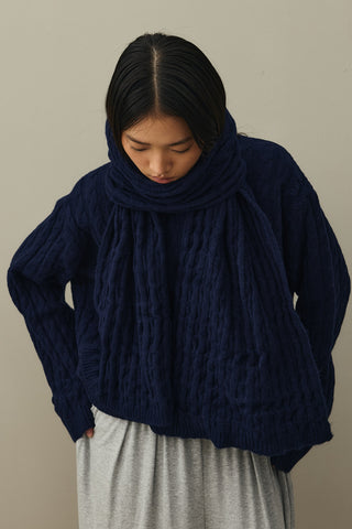 Saç Örgü Atkılı Kazak Lacivert