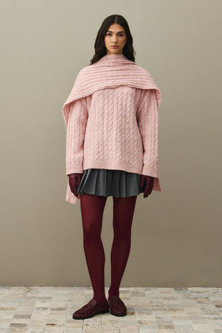 Saç Örgü Atkılı Kazak Pembe