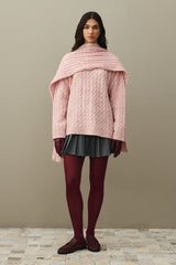 Saç Örgü Atkılı Kazak Pembe