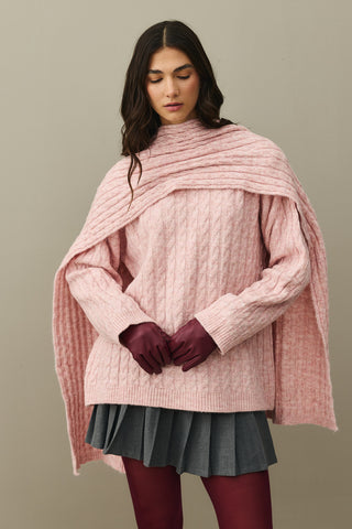 Saç Örgü Atkılı Kazak Pembe