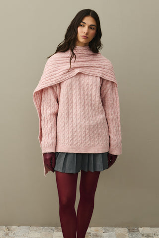 Saç Örgü Atkılı Kazak Pembe