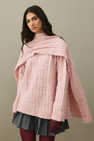 Saç Örgü Atkılı Kazak Pembe