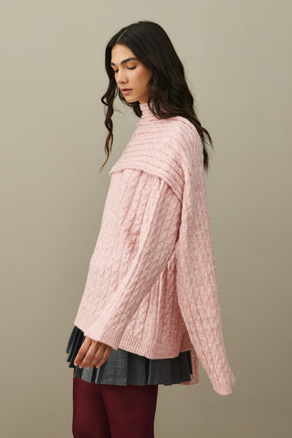 Saç Örgü Atkılı Kazak Pembe