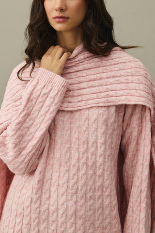 Saç Örgü Atkılı Kazak Pembe