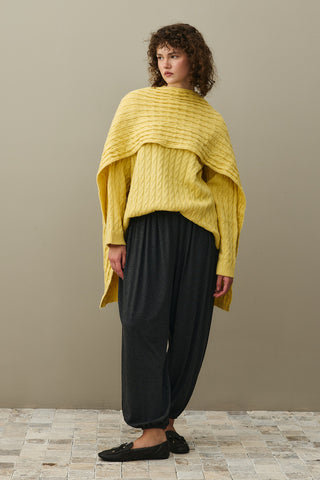 Saç Örgü Atkılı Kazak Sarı