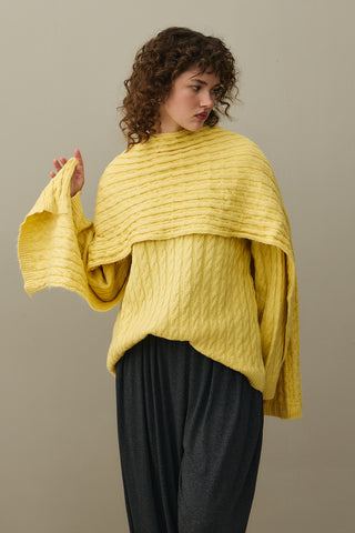 Saç Örgü Atkılı Kazak Sarı