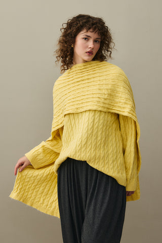 Saç Örgü Atkılı Kazak Sarı