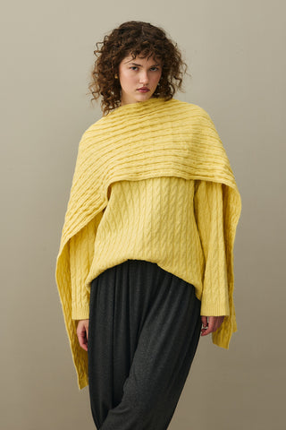 Saç Örgü Atkılı Kazak Sarı