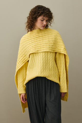 Saç Örgü Atkılı Kazak Sarı