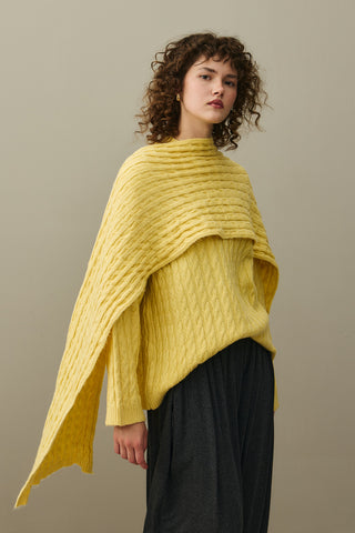 Saç Örgü Atkılı Kazak Sarı