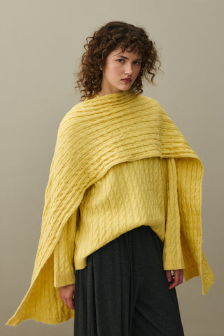 Saç Örgü Atkılı Kazak Sarı