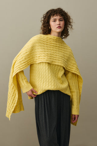 Saç Örgü Atkılı Kazak Sarı